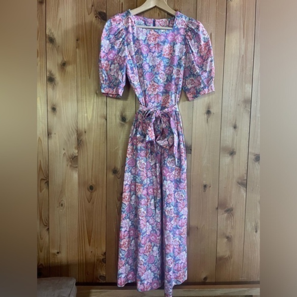 Vintage Laura Ashley Puff Sleeve Floral Rose Dress